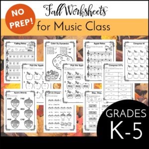 No Prep Fall Music Worksheets - Includes Sub Friendly Options!